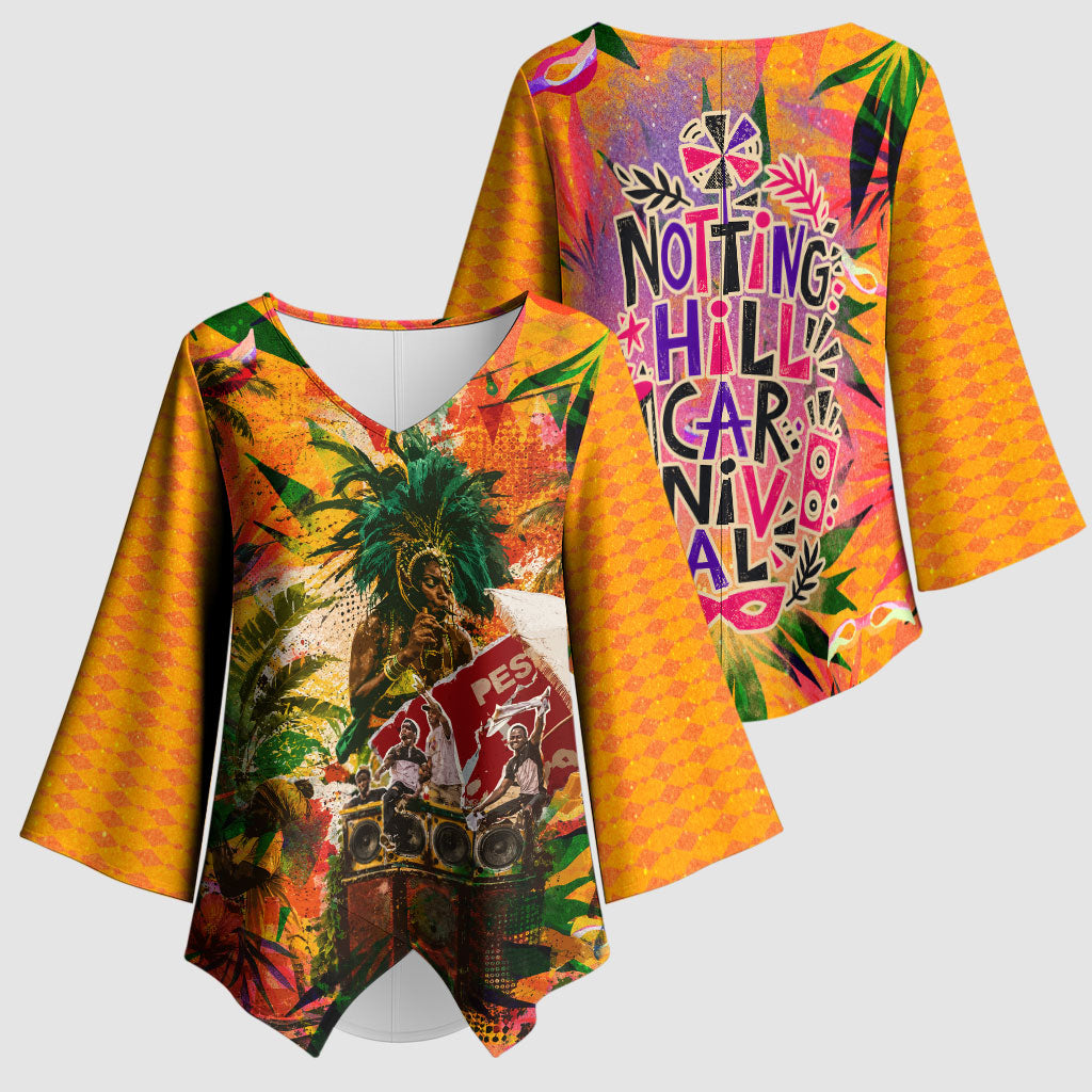 Notting Hill Carnival Kimono Sleeve Blouse Caribbean Culture Music Festival Feathered Dancer Tropical