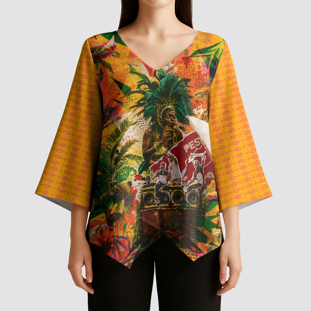 Notting Hill Carnival Kimono Sleeve Blouse Caribbean Culture Music Festival Feathered Dancer Tropical