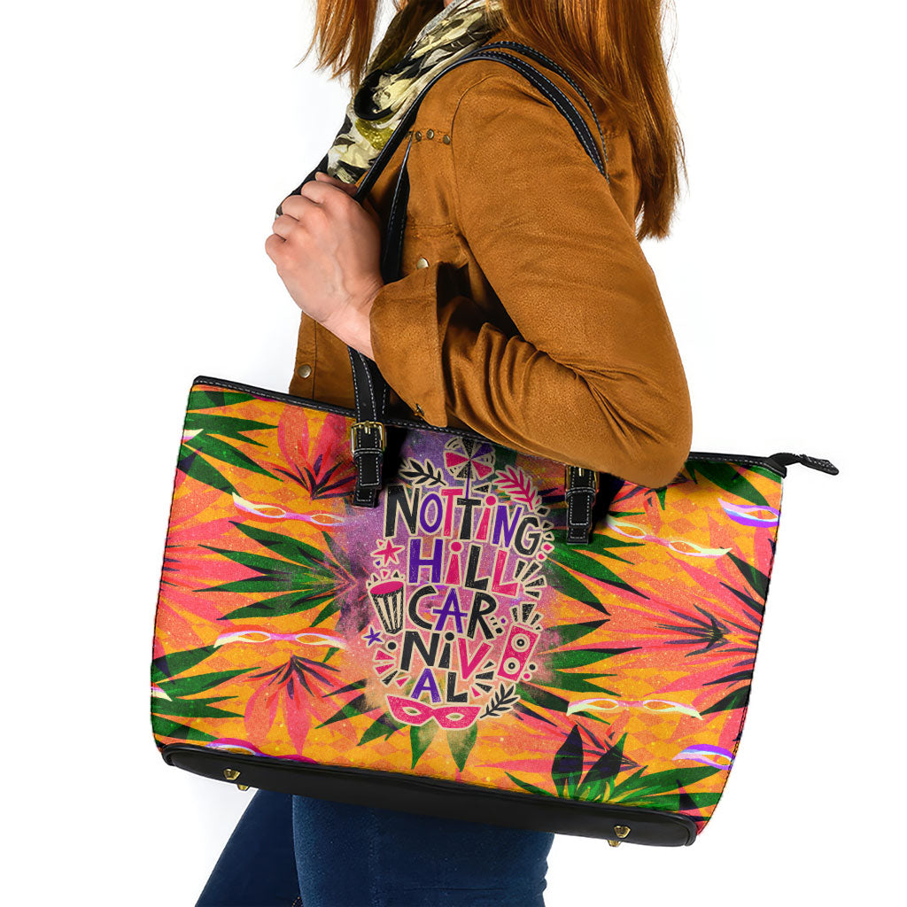 Notting Hill Carnival Leather Tote Bag Caribbean Culture Music Festival Feathered Dancer Tropical