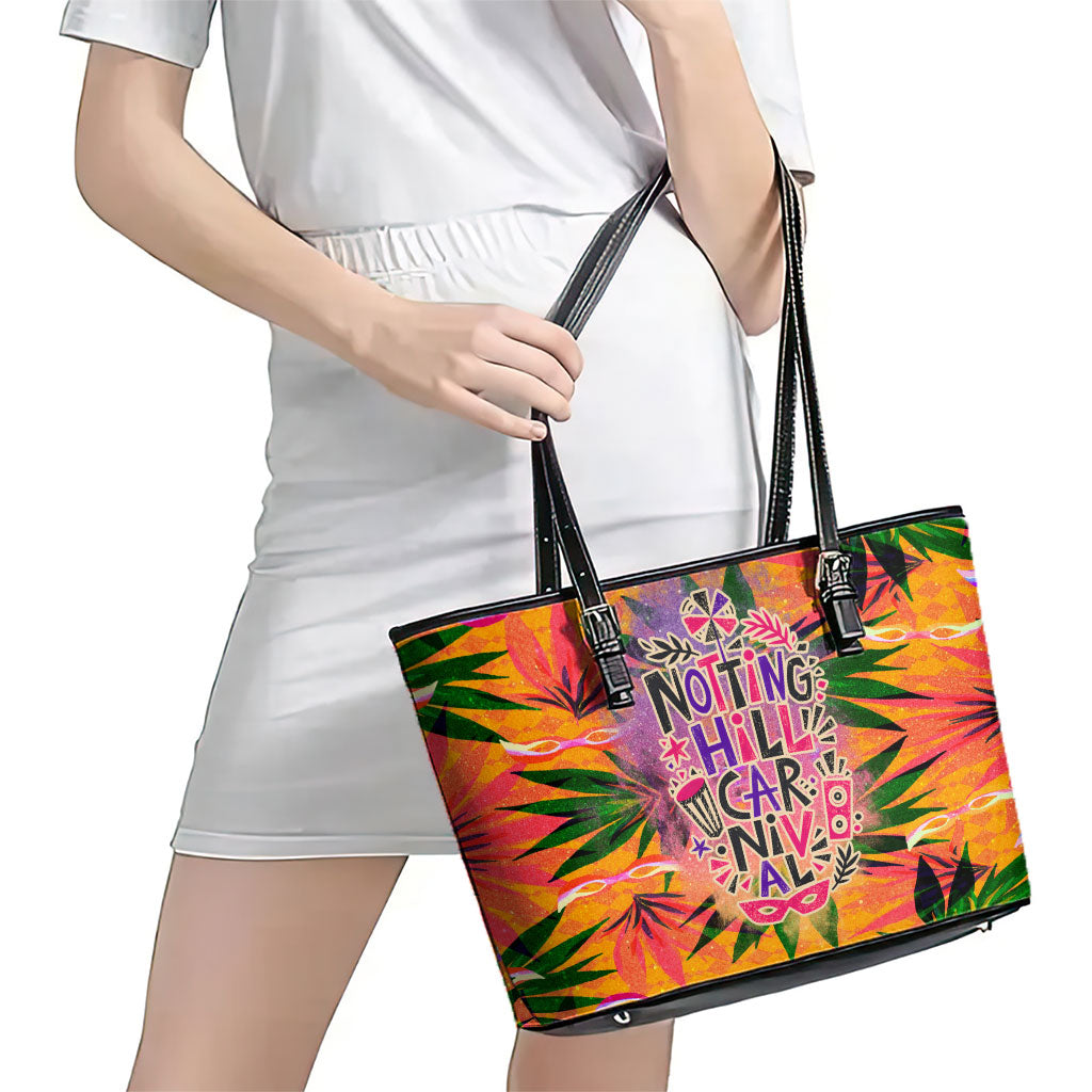 Notting Hill Carnival Leather Tote Bag Caribbean Culture Music Festival Feathered Dancer Tropical