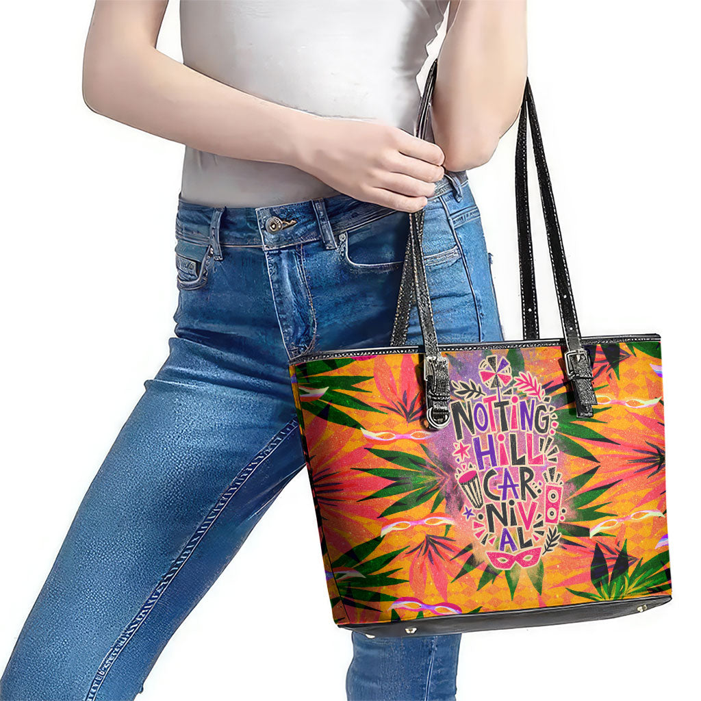 Notting Hill Carnival Leather Tote Bag Caribbean Culture Music Festival Feathered Dancer Tropical
