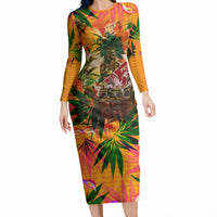 Notting Hill Carnival Long Sleeve Bodycon Dress Caribbean Culture Music Festival Feathered Dancer Tropical