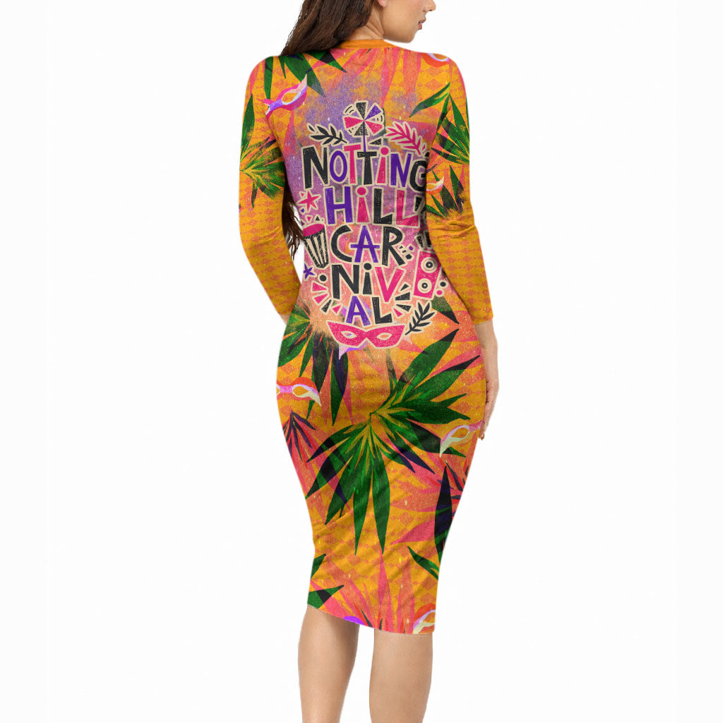 Notting Hill Carnival Long Sleeve Bodycon Dress Caribbean Culture Music Festival Feathered Dancer Tropical