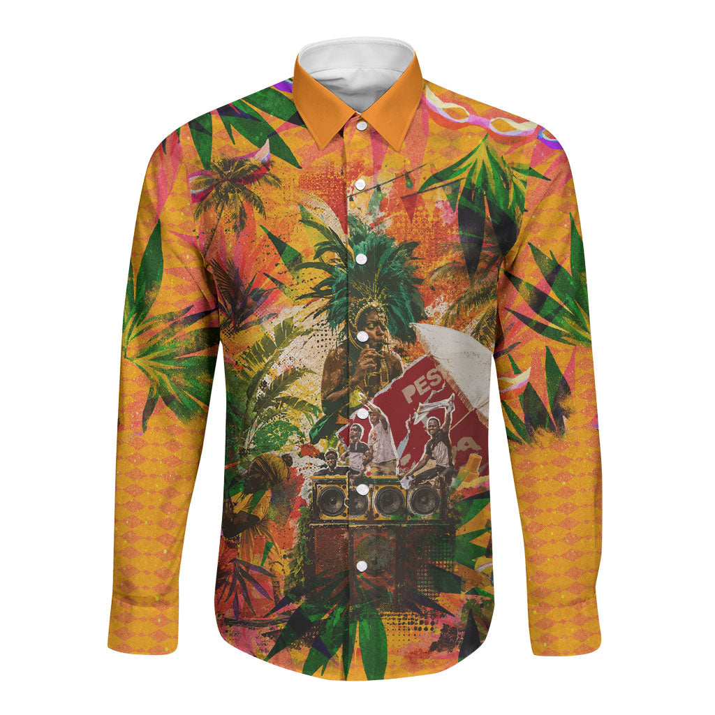 Notting Hill Carnival Long Sleeve Button Shirt Caribbean Culture Music Festival Feathered Dancer Tropical