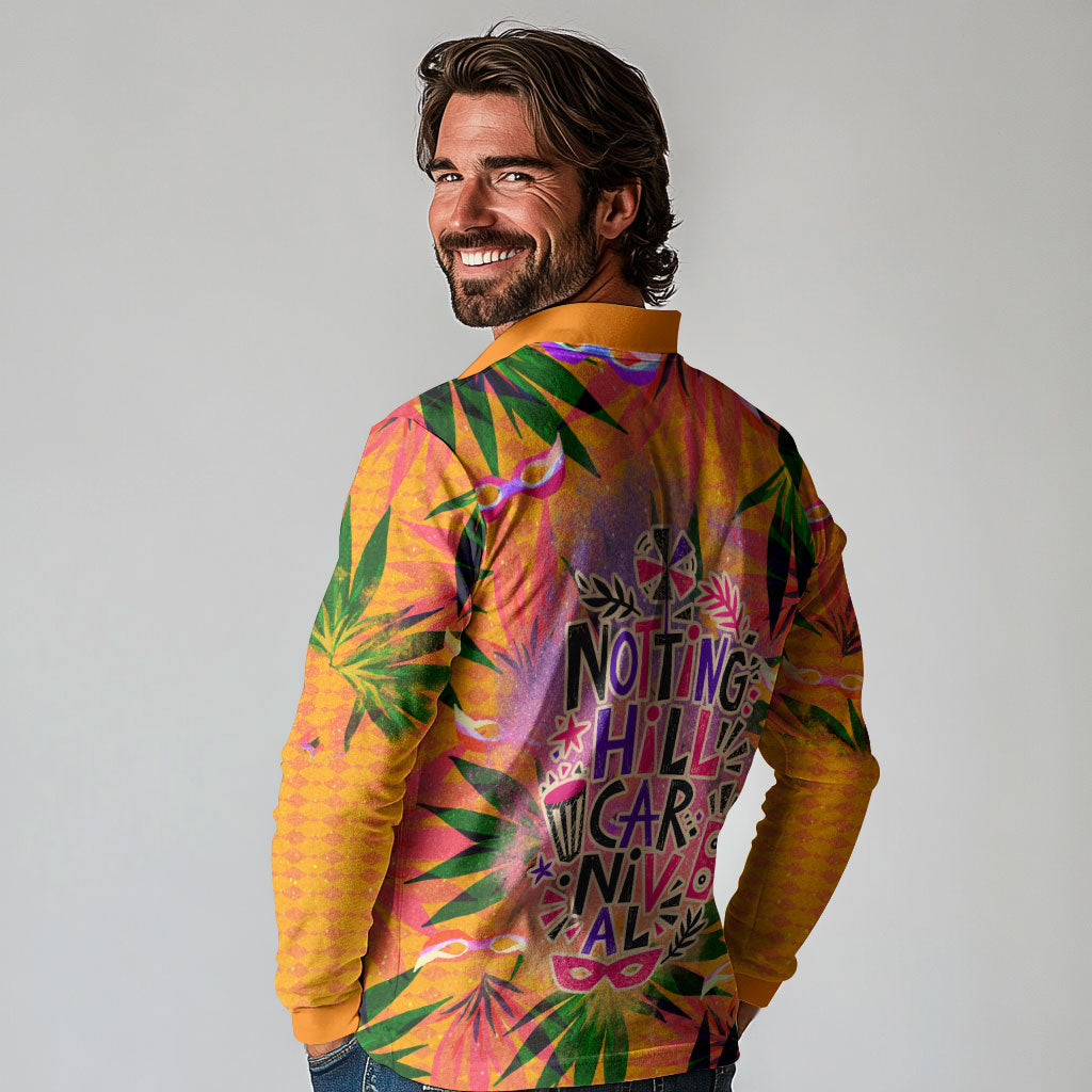 Notting Hill Carnival Long Sleeve Polo Shirt Caribbean Culture Music Festival Feathered Dancer Tropical