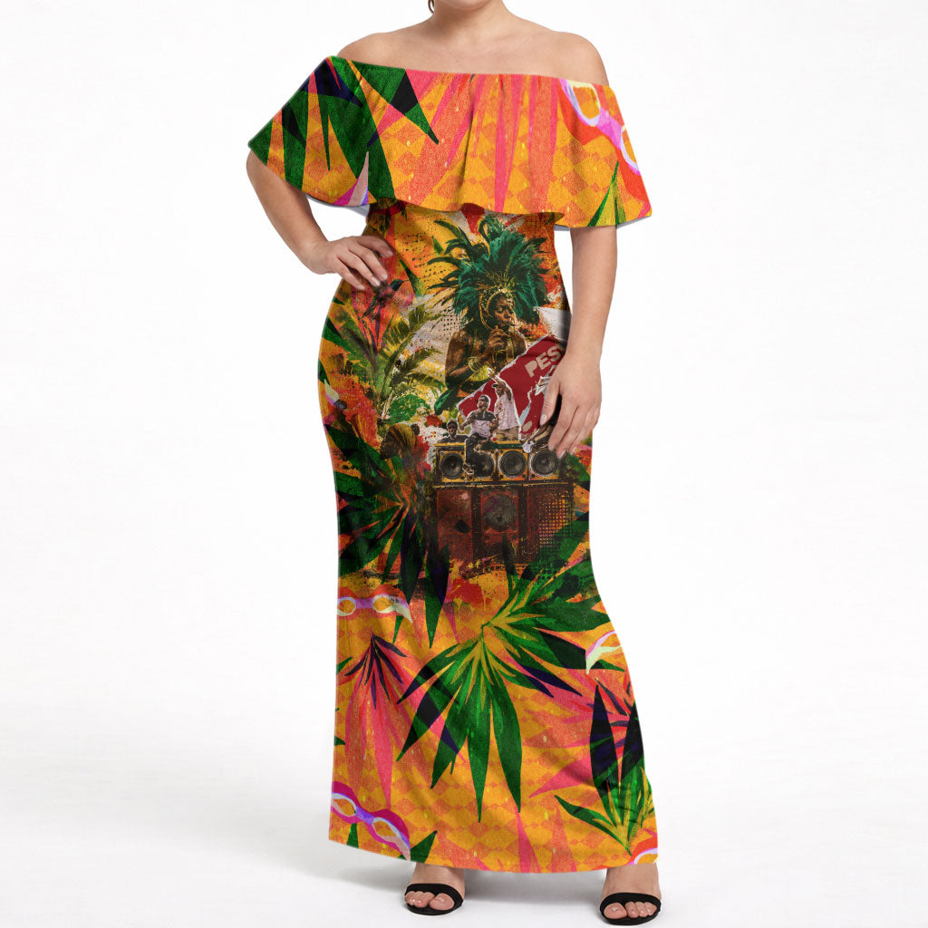 Notting Hill Carnival Off Shoulder Maxi Dress Caribbean Culture Music Festival Feathered Dancer Tropical