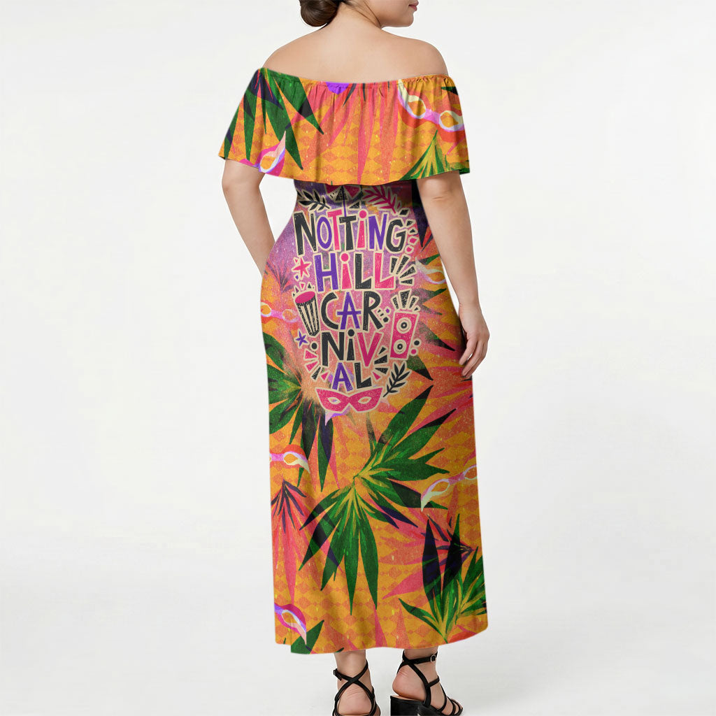 Notting Hill Carnival Off Shoulder Maxi Dress Caribbean Culture Music Festival Feathered Dancer Tropical