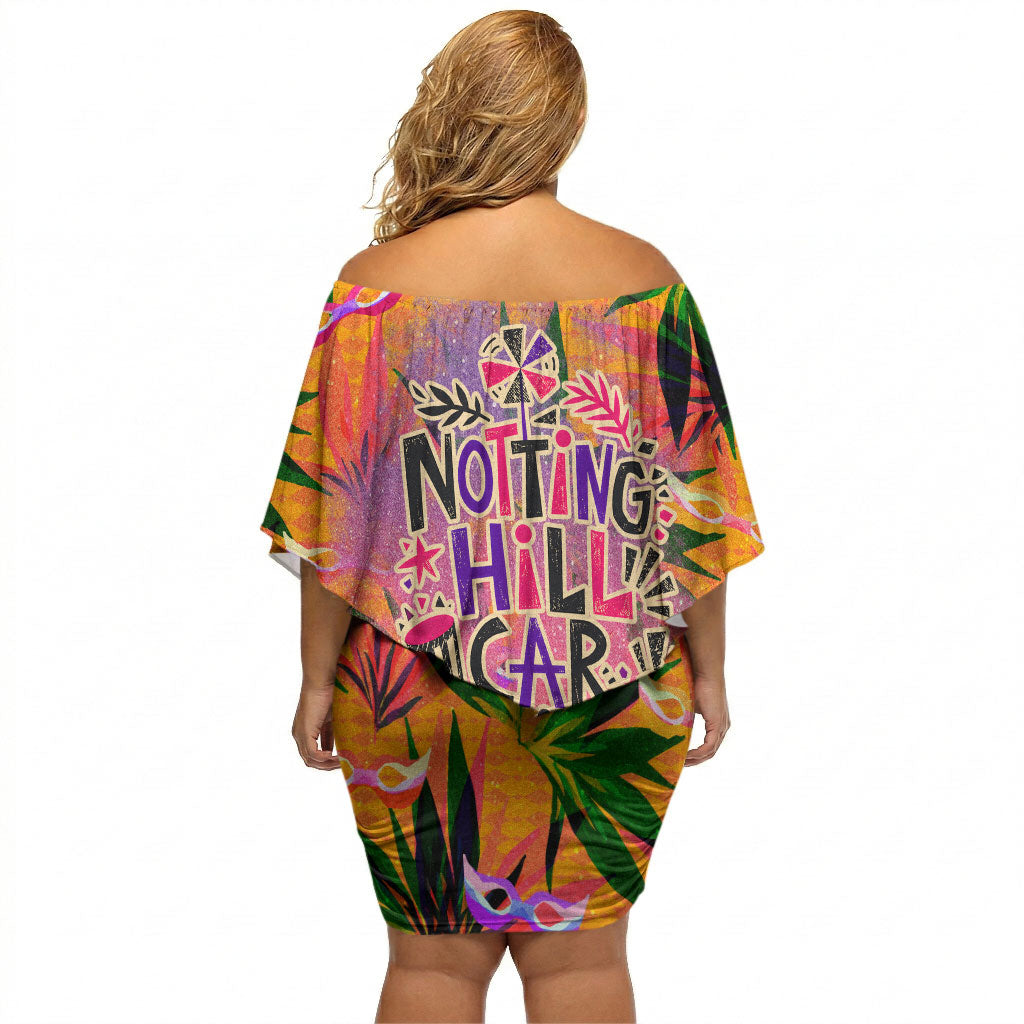 Notting Hill Carnival Off Shoulder Short Dress Caribbean Culture Music Festival Feathered Dancer Tropical