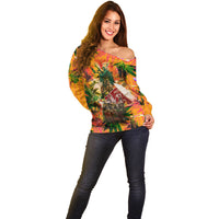 Notting Hill Carnival Off Shoulder Sweater Caribbean Culture Music Festival Feathered Dancer Tropical