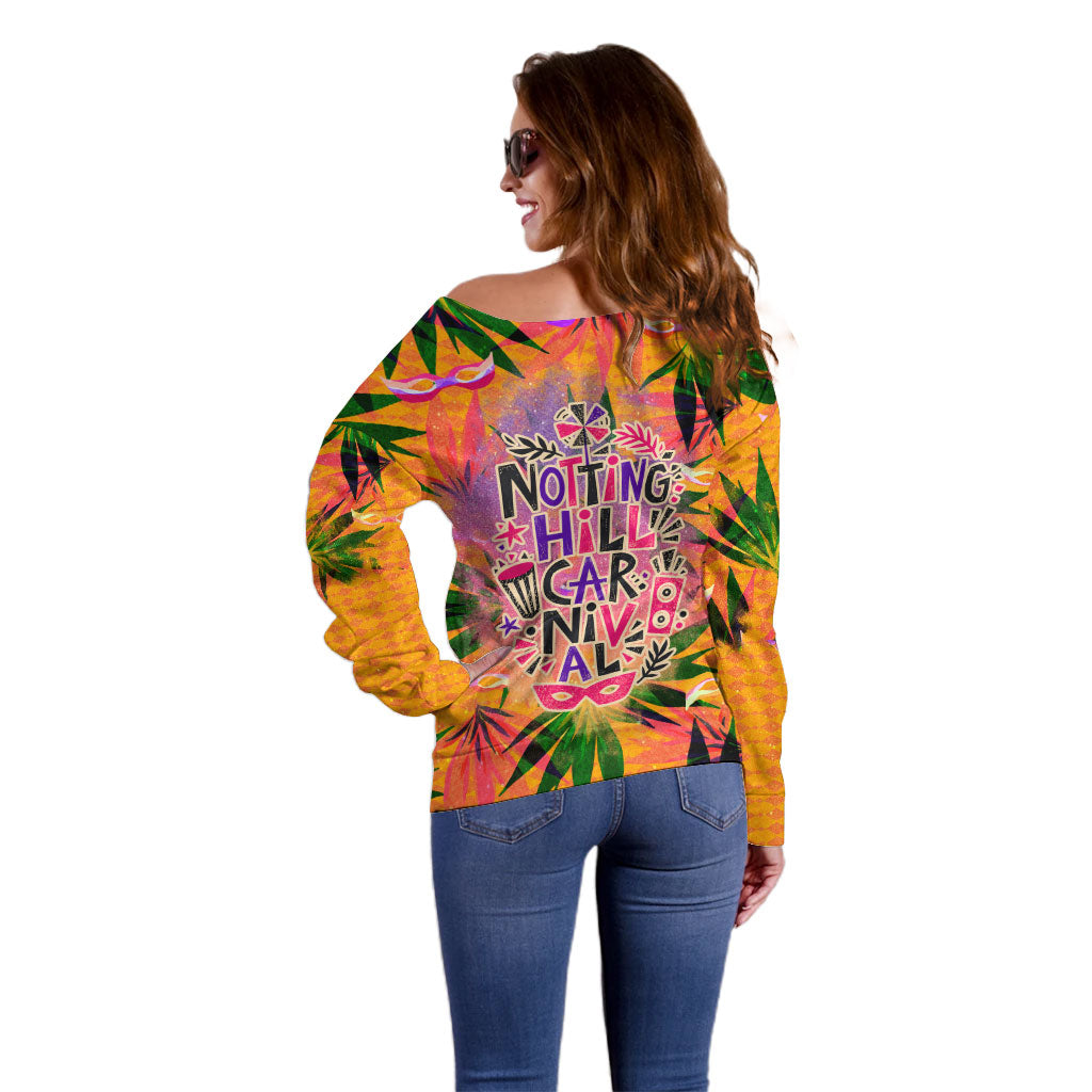 Notting Hill Carnival Off Shoulder Sweater Caribbean Culture Music Festival Feathered Dancer Tropical