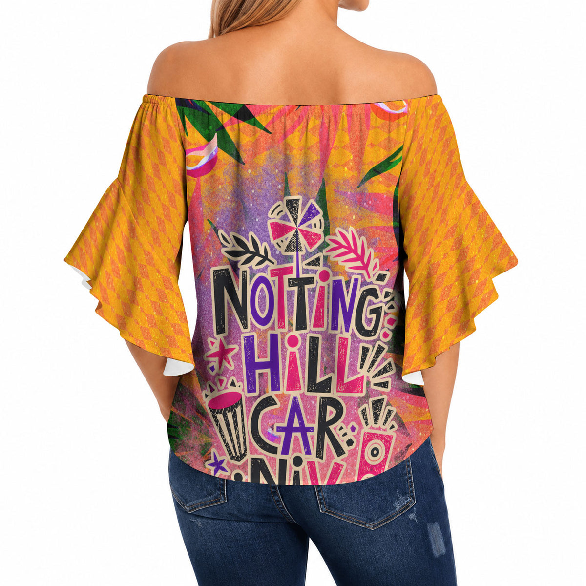 Notting Hill Carnival Off Shoulder Wrap Waist Top Caribbean Culture Music Festival Feathered Dancer Tropical
