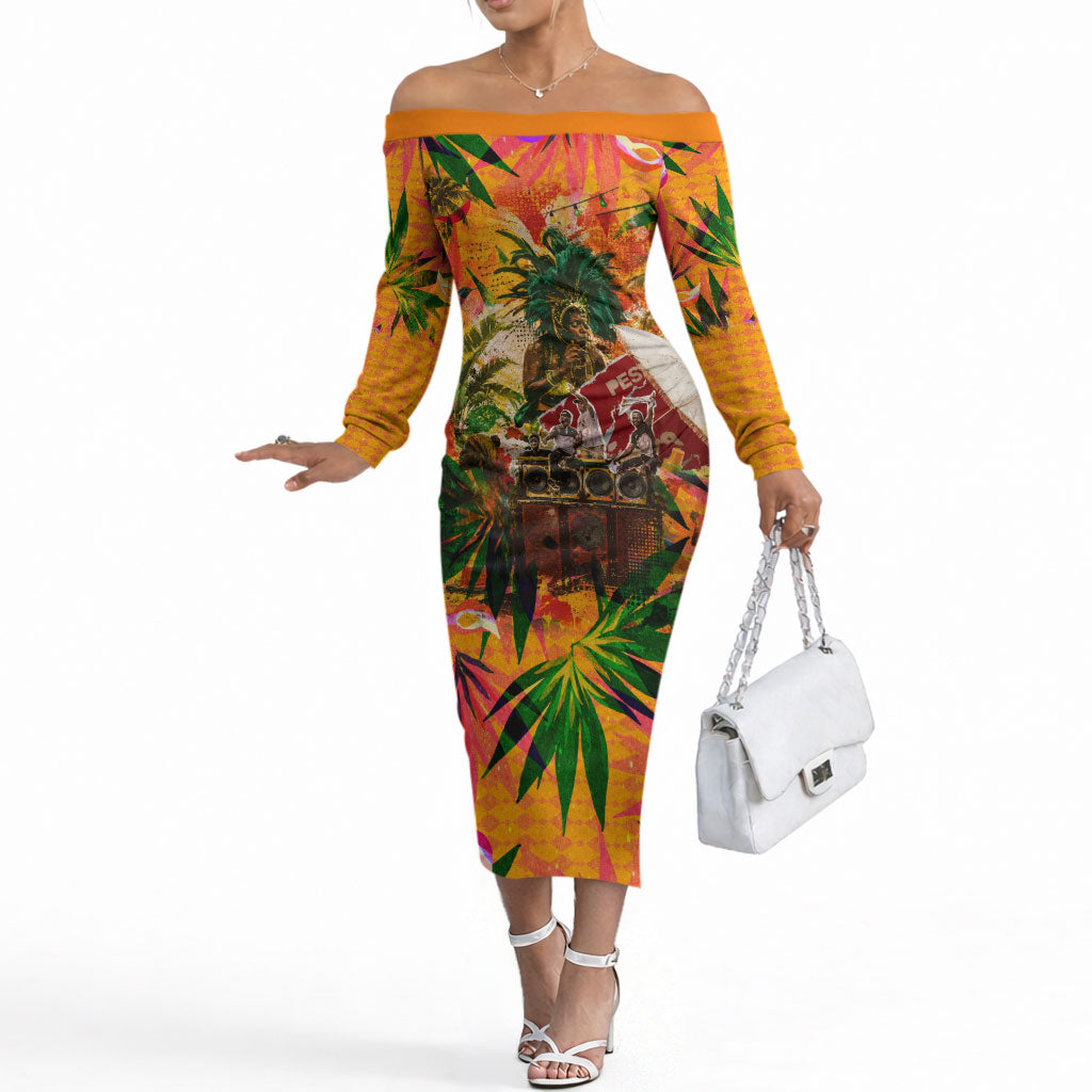 Notting Hill Carnival Off The Shoulder Long Sleeve Dress Caribbean Culture Music Festival Feathered Dancer Tropical