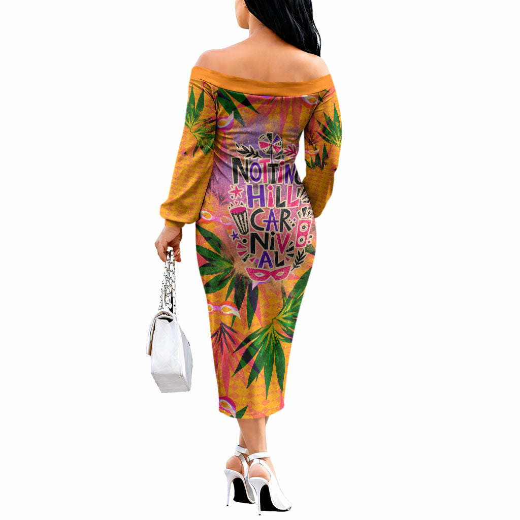 Notting Hill Carnival Off The Shoulder Long Sleeve Dress Caribbean Culture Music Festival Feathered Dancer Tropical