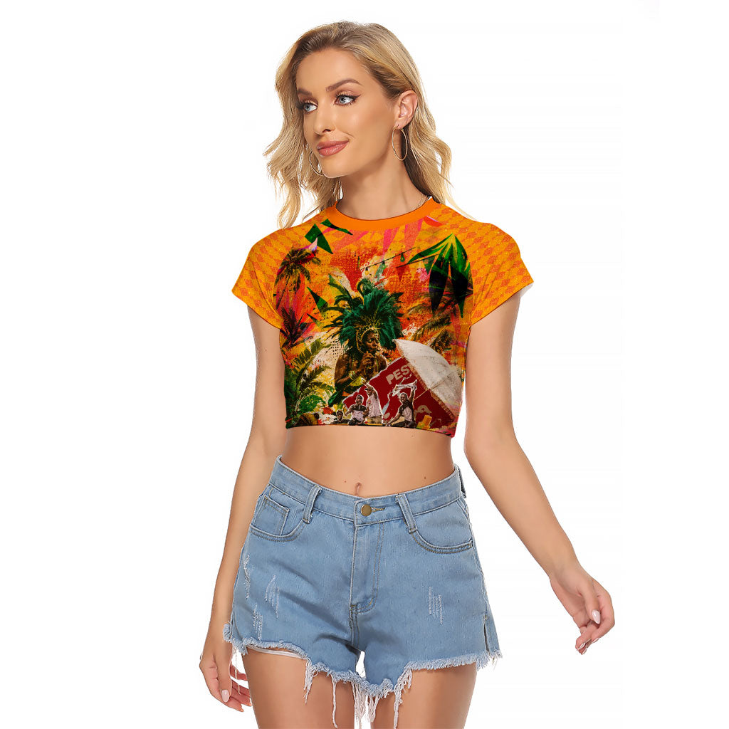 Notting Hill Carnival Raglan Cropped T Shirt Caribbean Culture Music Festival Feathered Dancer Tropical
