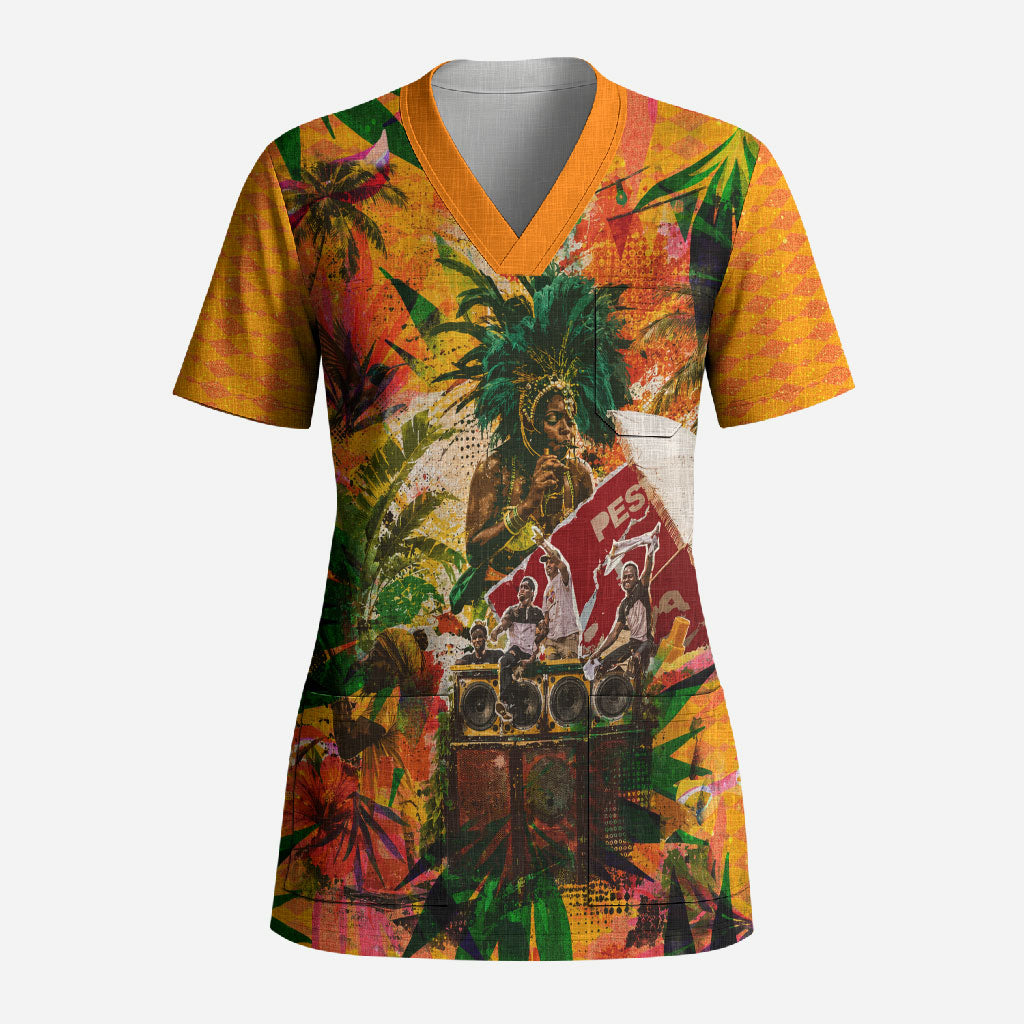 Notting Hill Carnival Scrub Top Caribbean Culture Music Festival Feathered Dancer Tropical