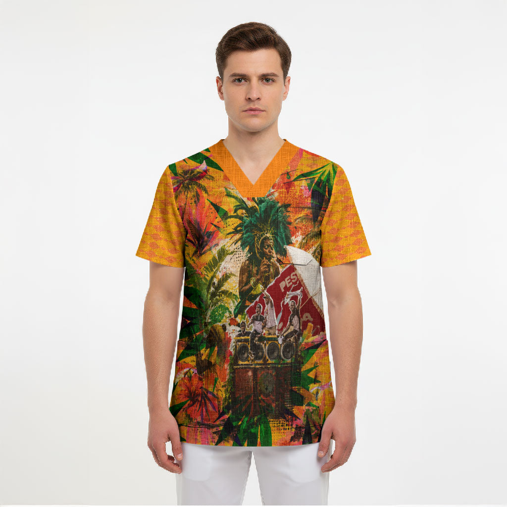 Notting Hill Carnival Scrub Top Caribbean Culture Music Festival Feathered Dancer Tropical