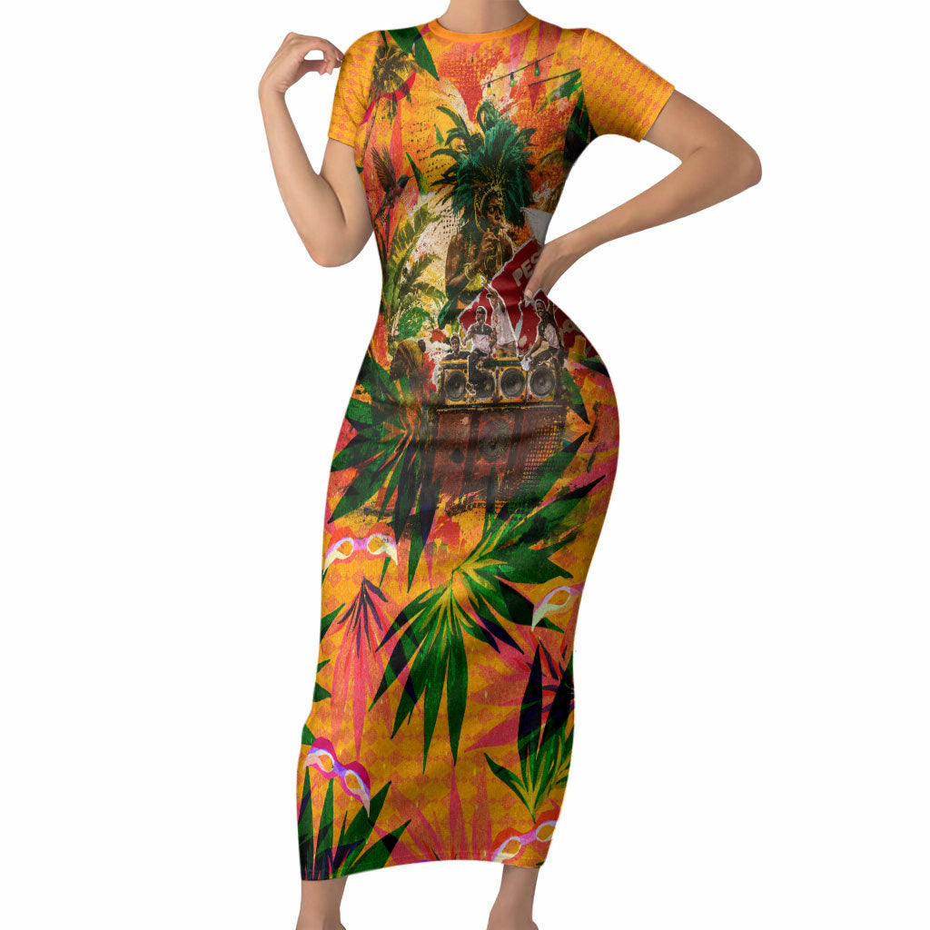Notting Hill Carnival Short Sleeve Bodycon Dress Caribbean Culture Music Festival Feathered Dancer Tropical