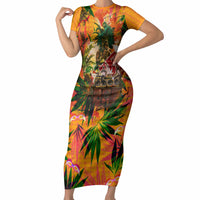 Notting Hill Carnival Short Sleeve Bodycon Dress Caribbean Culture Music Festival Feathered Dancer Tropical