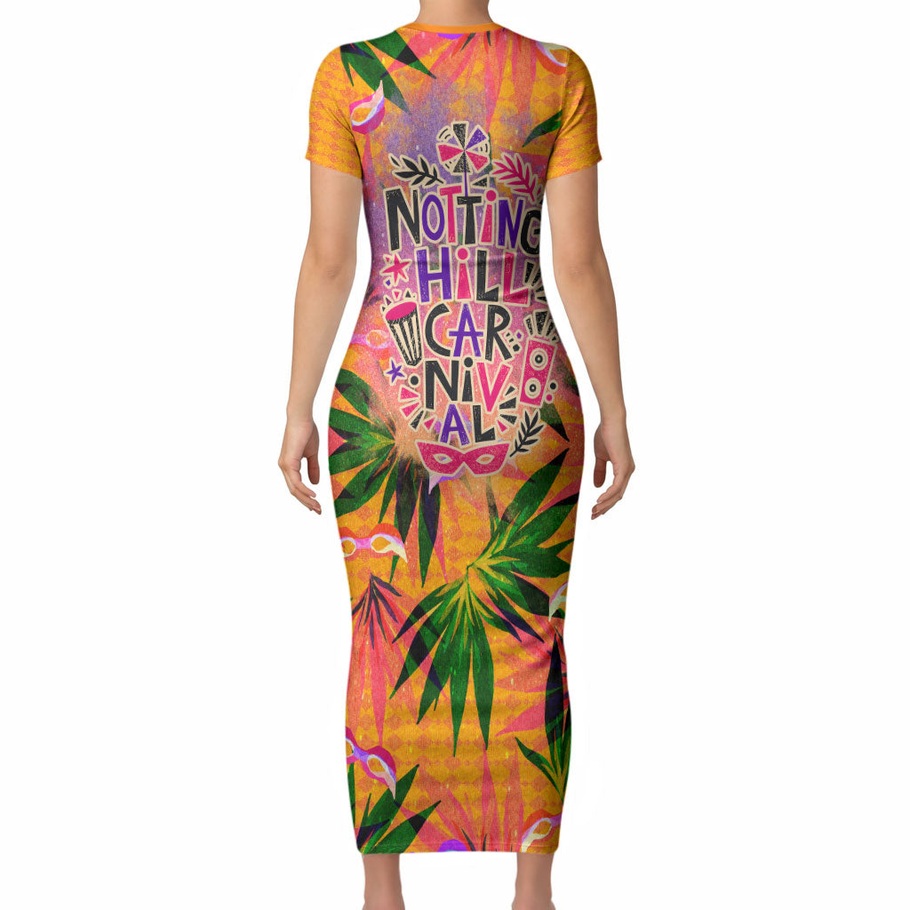 Notting Hill Carnival Short Sleeve Bodycon Dress Caribbean Culture Music Festival Feathered Dancer Tropical