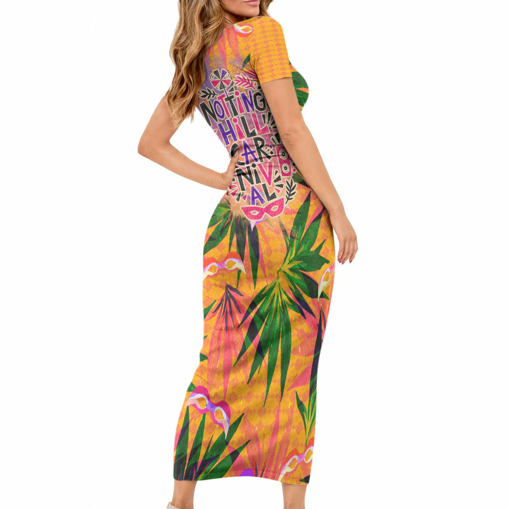 Notting Hill Carnival Short Sleeve Bodycon Dress Caribbean Culture Music Festival Feathered Dancer Tropical