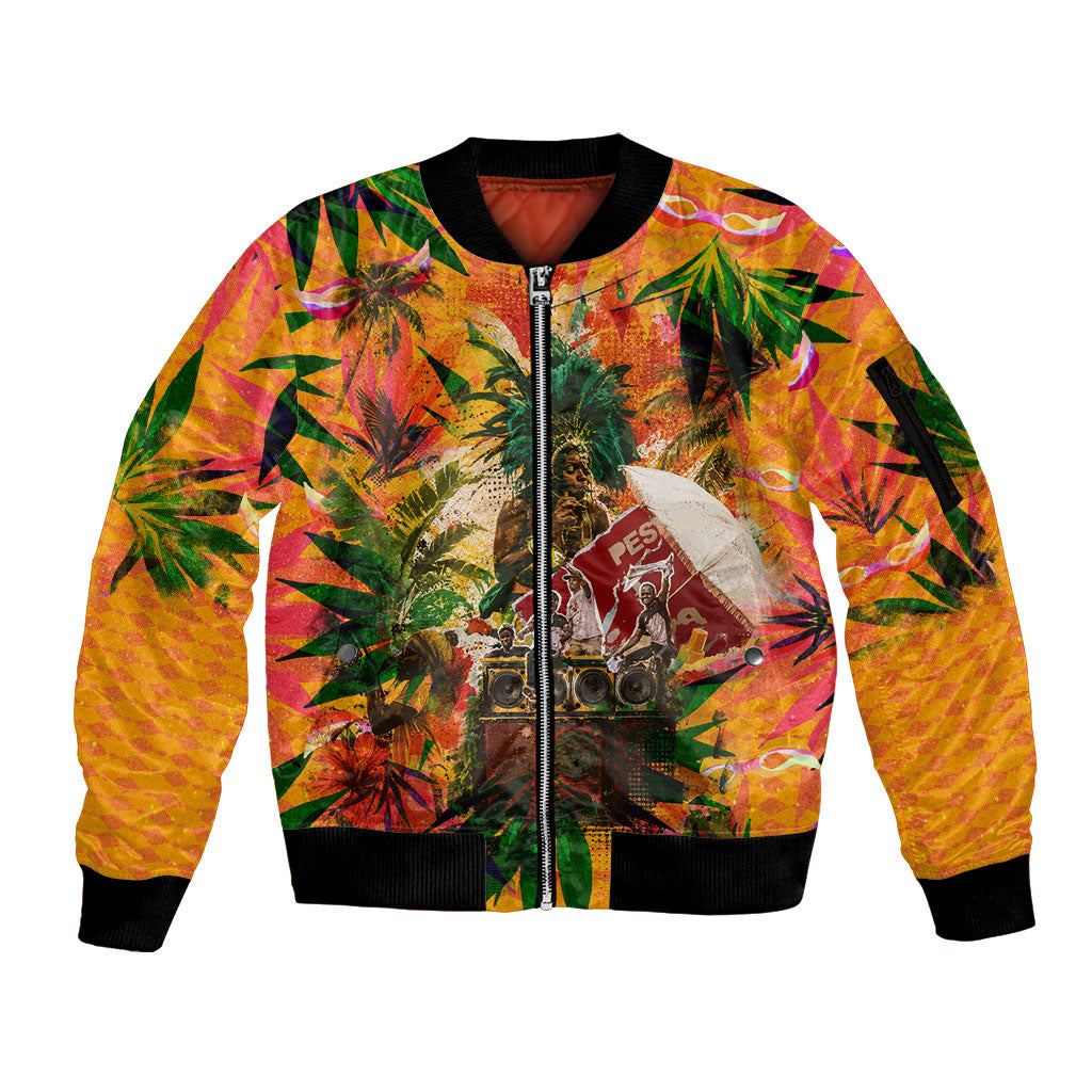 Notting Hill Carnival Sleeve Zip Bomber Jacket Caribbean Culture Music Festival Feathered Dancer Tropical