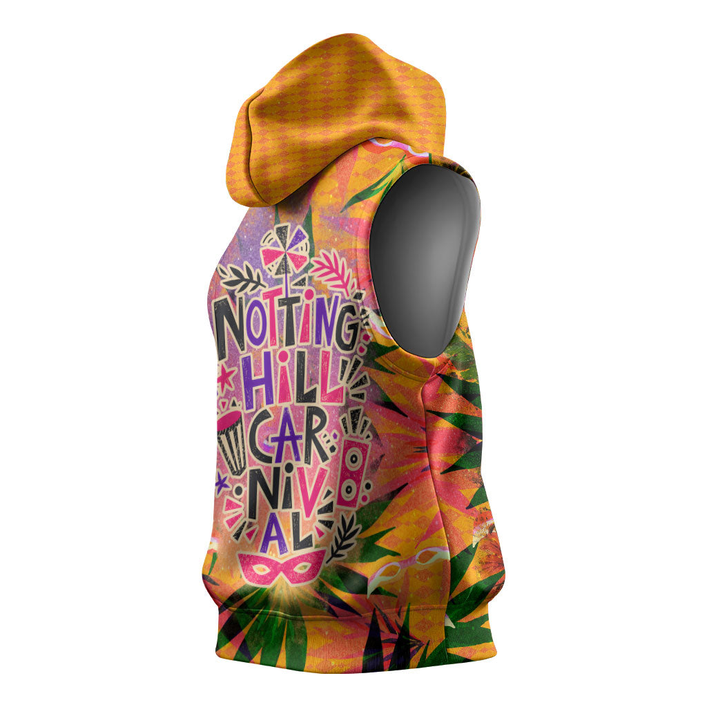 Notting Hill Carnival Sleeveless Hoodie Caribbean Culture Music Festival Feathered Dancer Tropical