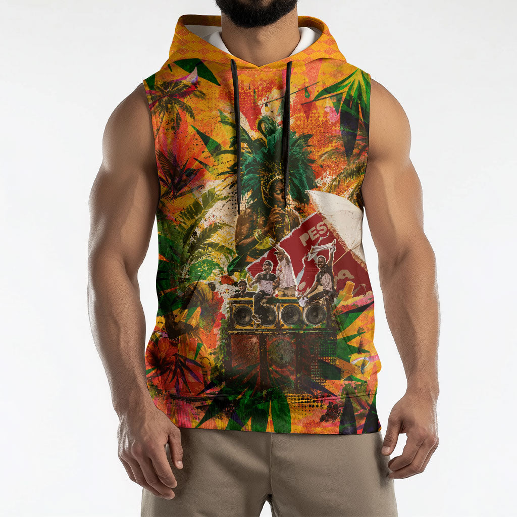 Notting Hill Carnival Sleeveless Hoodie Caribbean Culture Music Festival Feathered Dancer Tropical