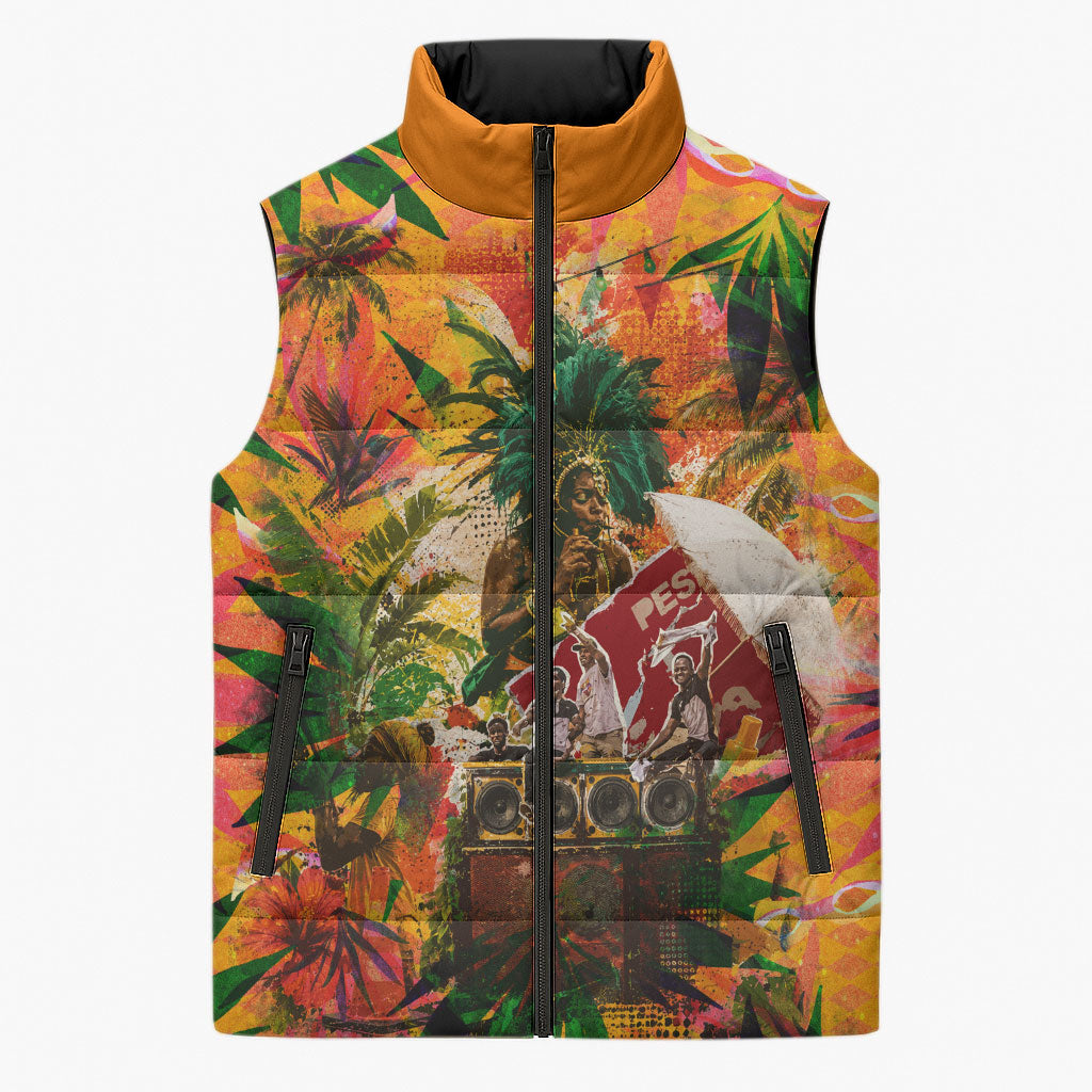 Notting Hill Carnival Sleeveless Puffer Jacket Caribbean Culture Music Festival Feathered Dancer Tropical