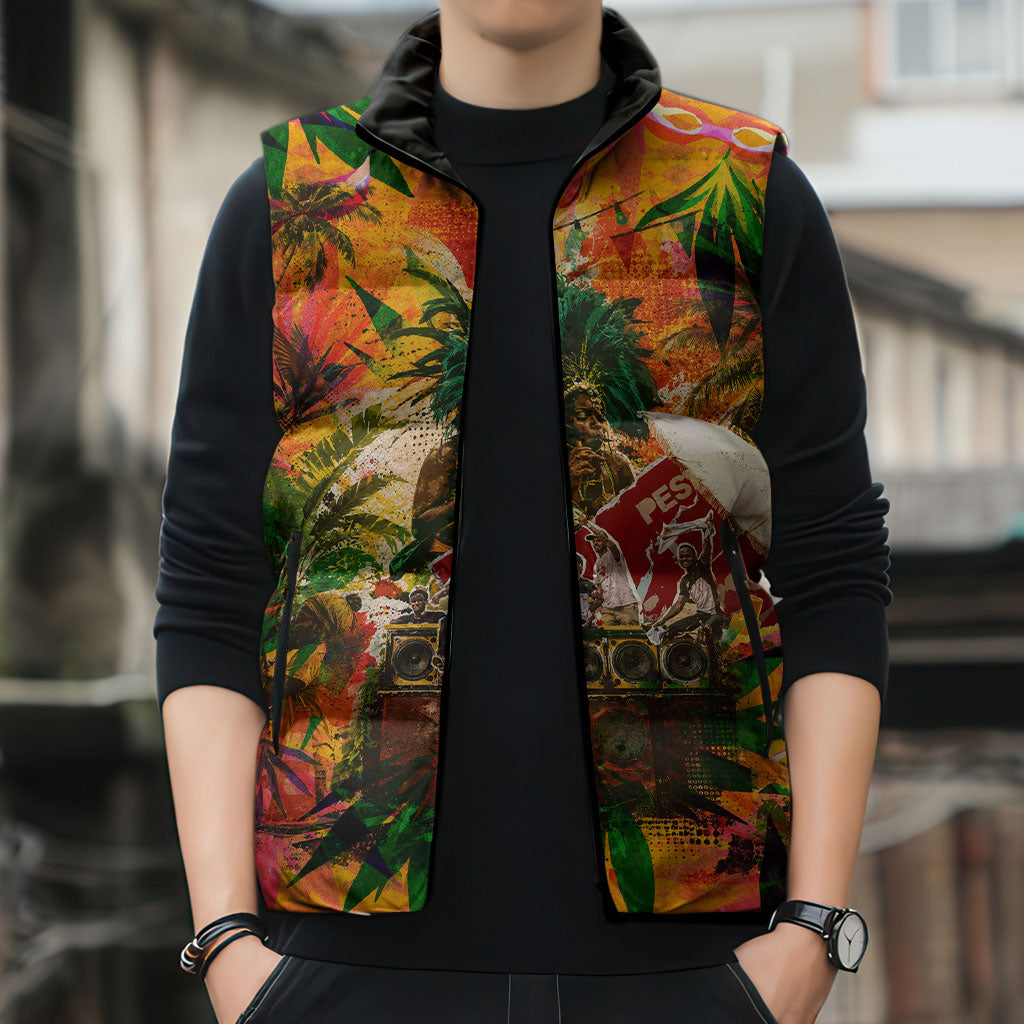 Notting Hill Carnival Sleeveless Puffer Jacket Caribbean Culture Music Festival Feathered Dancer Tropical