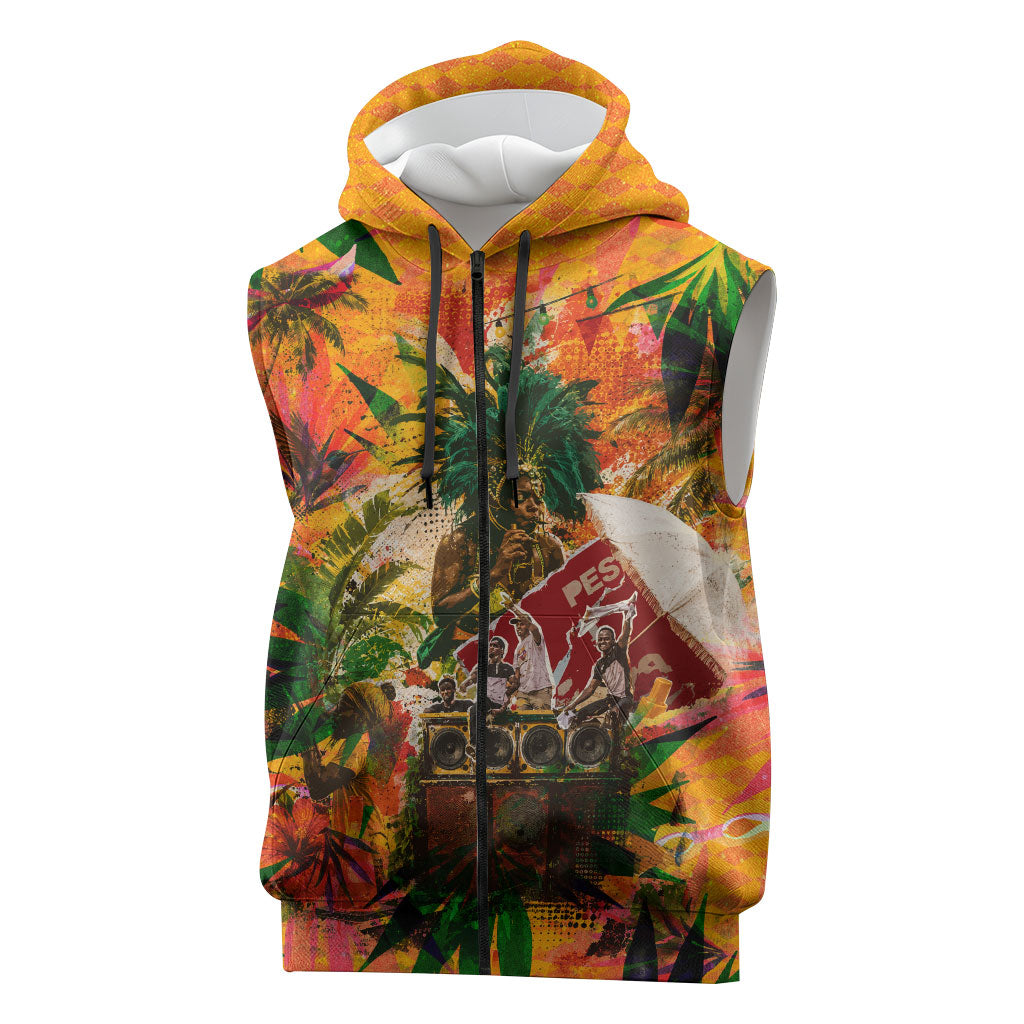 Notting Hill Carnival Sleeveless Zip Hoodie Caribbean Culture Music Festival Feathered Dancer Tropical