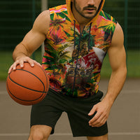 Notting Hill Carnival Sleeveless Zip Hoodie Caribbean Culture Music Festival Feathered Dancer Tropical