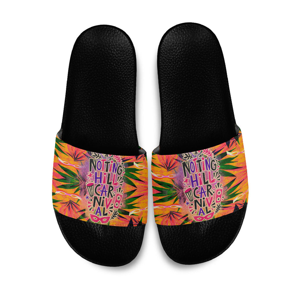 Notting Hill Carnival Slide Sandals Caribbean Culture Music Festival Feathered Dancer Tropical