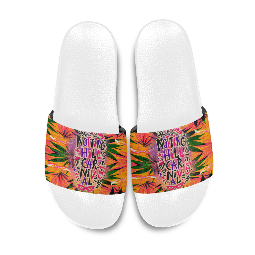 Notting Hill Carnival Slide Sandals Caribbean Culture Music Festival Feathered Dancer Tropical
