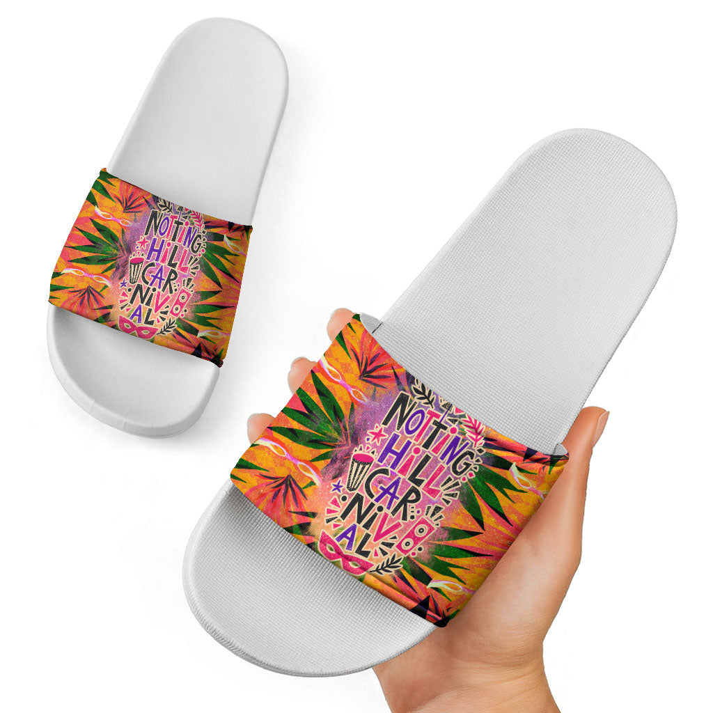 Notting Hill Carnival Slide Sandals Caribbean Culture Music Festival Feathered Dancer Tropical