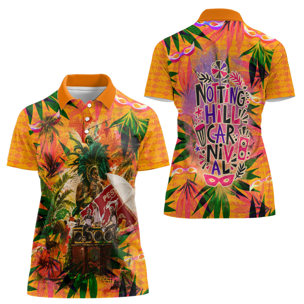 Notting Hill Carnival Women Polo Shirt Caribbean Culture Music Festival Feathered Dancer Tropical