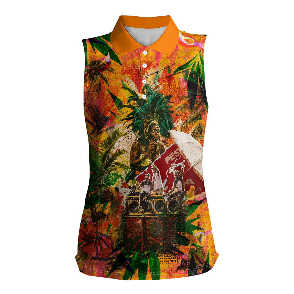 Notting Hill Carnival Women Sleeveless Polo Shirt Caribbean Culture Music Festival Feathered Dancer Tropical