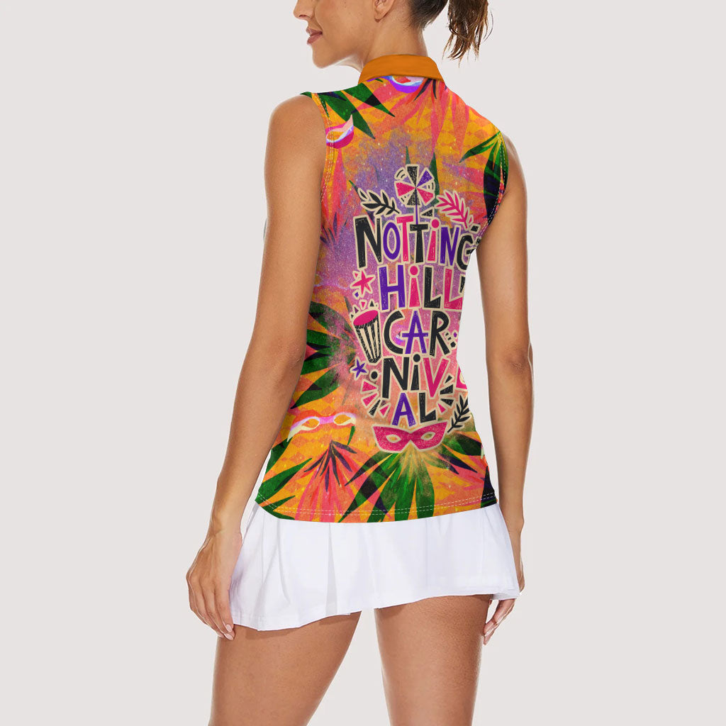 Notting Hill Carnival Women Sleeveless Polo Shirt Caribbean Culture Music Festival Feathered Dancer Tropical