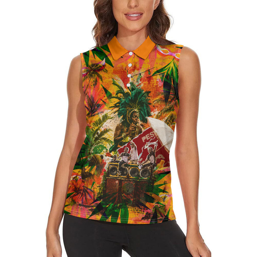 Notting Hill Carnival Women Sleeveless Polo Shirt Caribbean Culture Music Festival Feathered Dancer Tropical