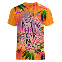 Notting Hill Carnival Women V-Neck T-Shirt Caribbean Culture Music Festival Feathered Dancer Tropical
