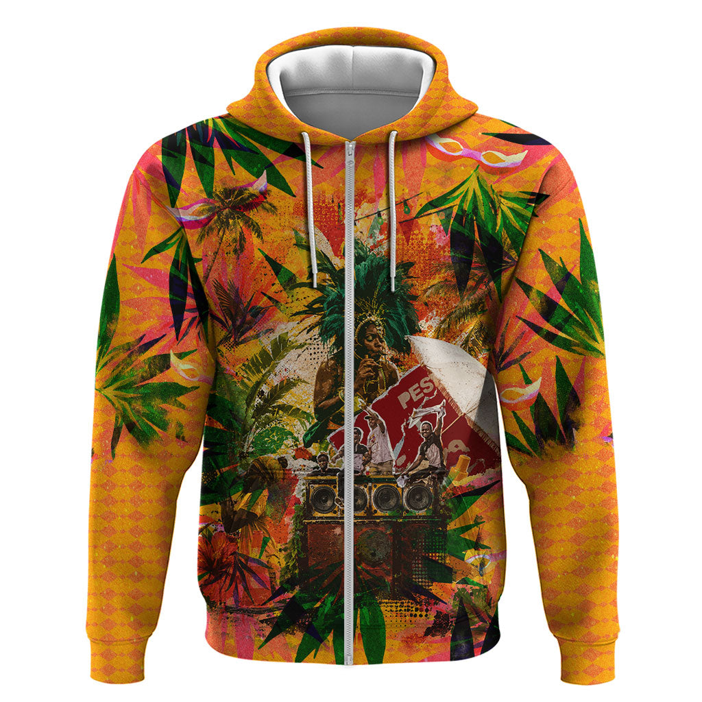 Notting Hill Carnival Zip Hoodie Caribbean Culture Music Festival Feathered Dancer Tropical