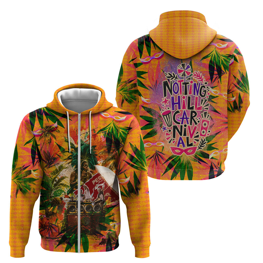 Notting Hill Carnival Zip Hoodie Caribbean Culture Music Festival Feathered Dancer Tropical