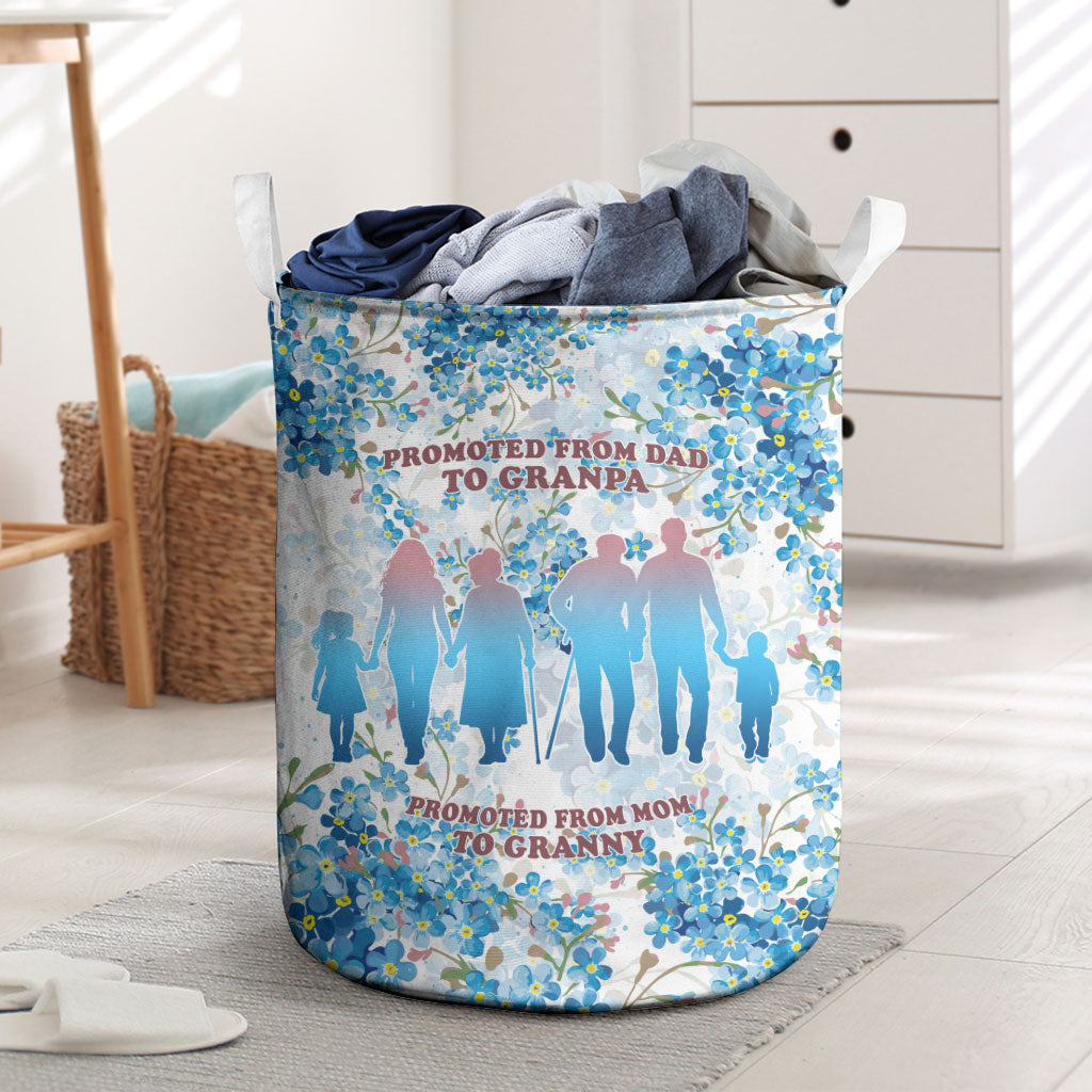Promoted To Grandparents Laundry Basket Family Generations Blue Floral Silhouette Art