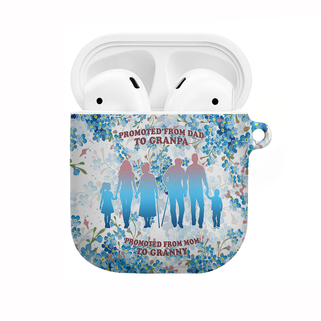 Promoted To Grandparents AirPods Case Family Generations Blue Floral Silhouette Art