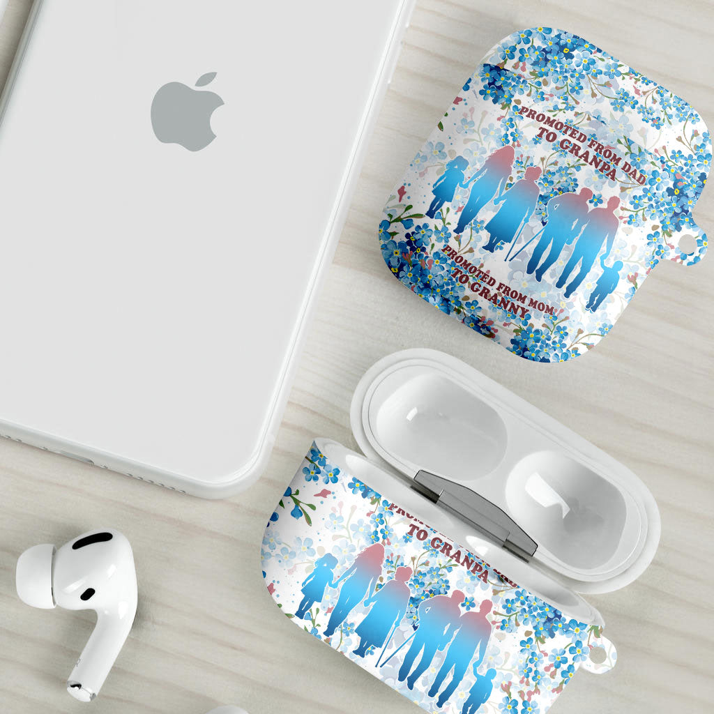 Promoted To Grandparents AirPods Case Family Generations Blue Floral Silhouette Art