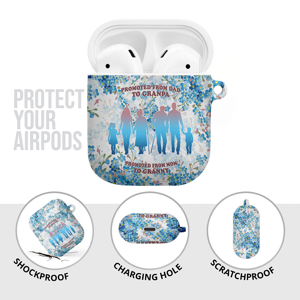 Promoted To Grandparents AirPods Case Family Generations Blue Floral Silhouette Art