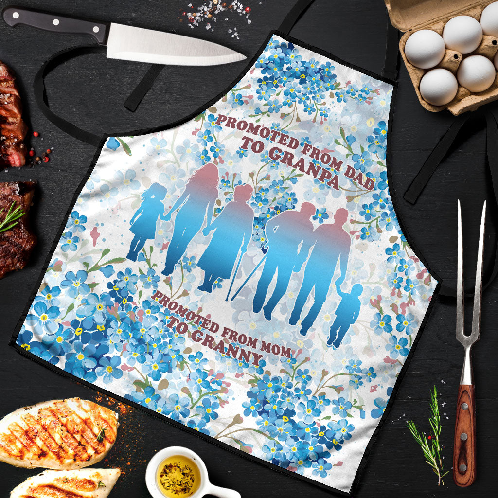 Promoted To Grandparents Apron Family Generations Blue Floral Silhouette Art