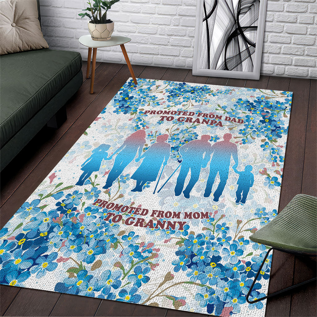 Promoted To Grandparents Area Rug Family Generations Blue Floral Silhouette Art