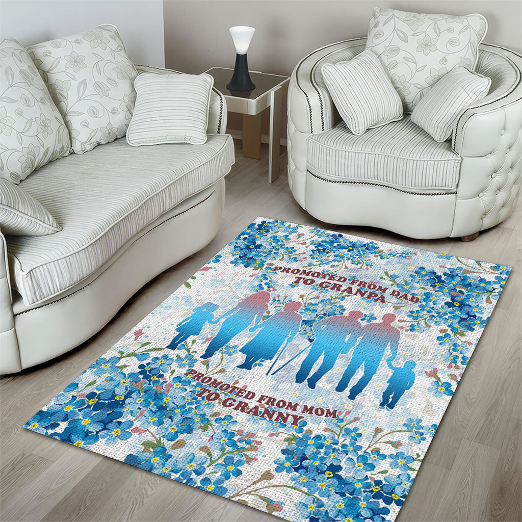 Promoted To Grandparents Area Rug Family Generations Blue Floral Silhouette Art