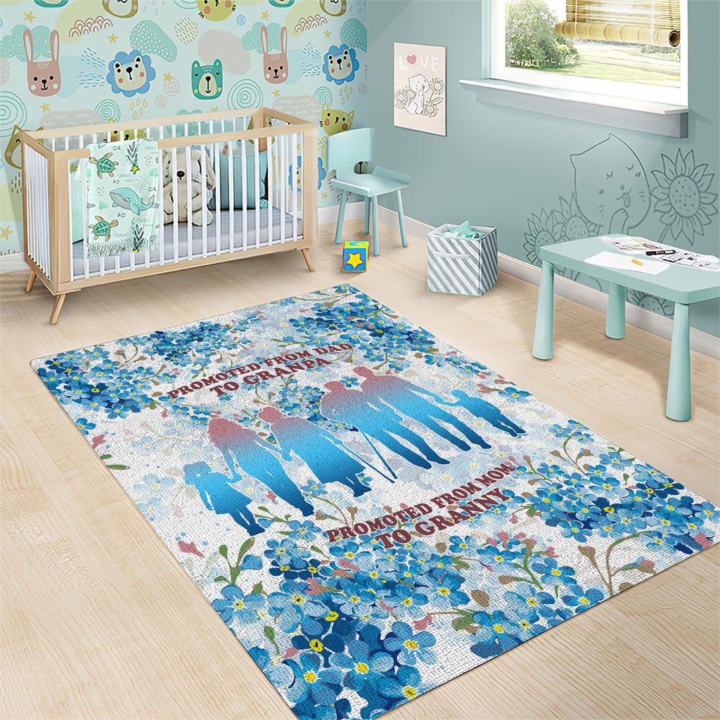 Promoted To Grandparents Area Rug Family Generations Blue Floral Silhouette Art