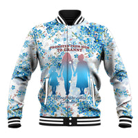 Promoted To Grandparents Baseball Jacket Family Generations Blue Floral Silhouette Art